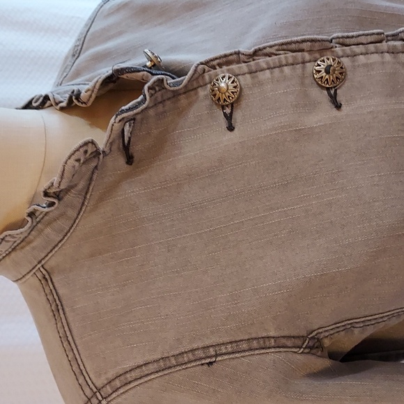 OSO Causuals Women's Jacket Grey Denim Ruffled Fitted Y2K 90's Size 8 - Picture 3 of 16